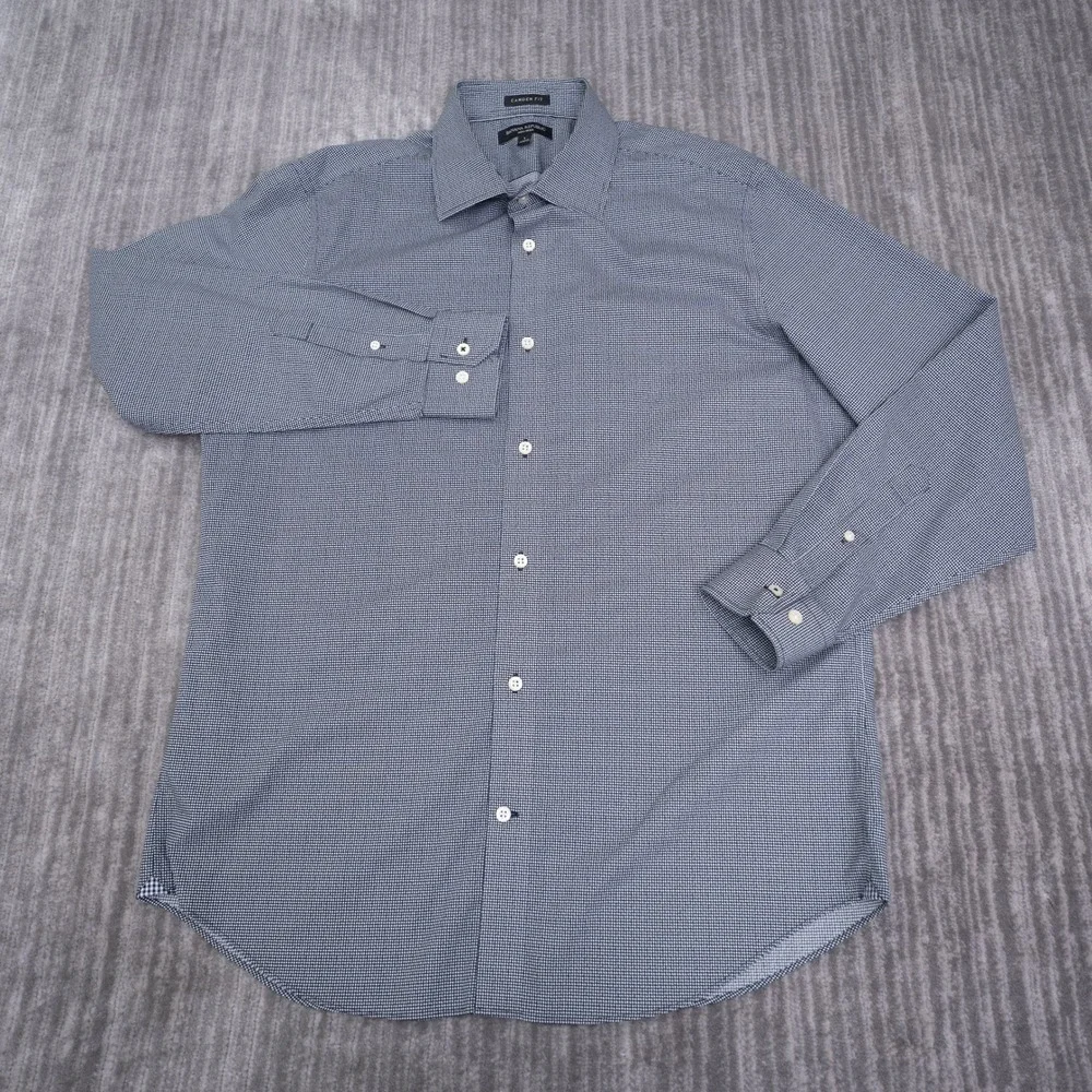 Banana Republic Camden Fit Non-Iron Dress Shirt Mens Large Navy Micro Check L